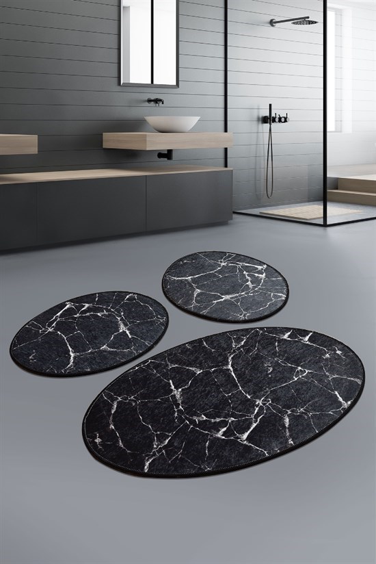 Marble Siyah Djt 3 Lü Set Banyo Paspası Klozet Takımı